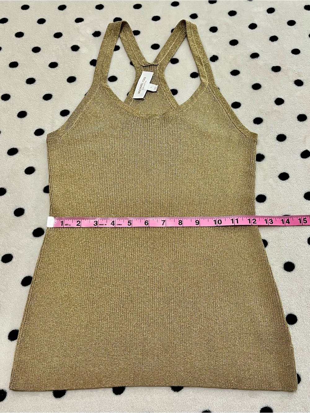 Michael Kors Collection Gold Ribbed Racerback Tank Top Size L - Picture 6 of 10